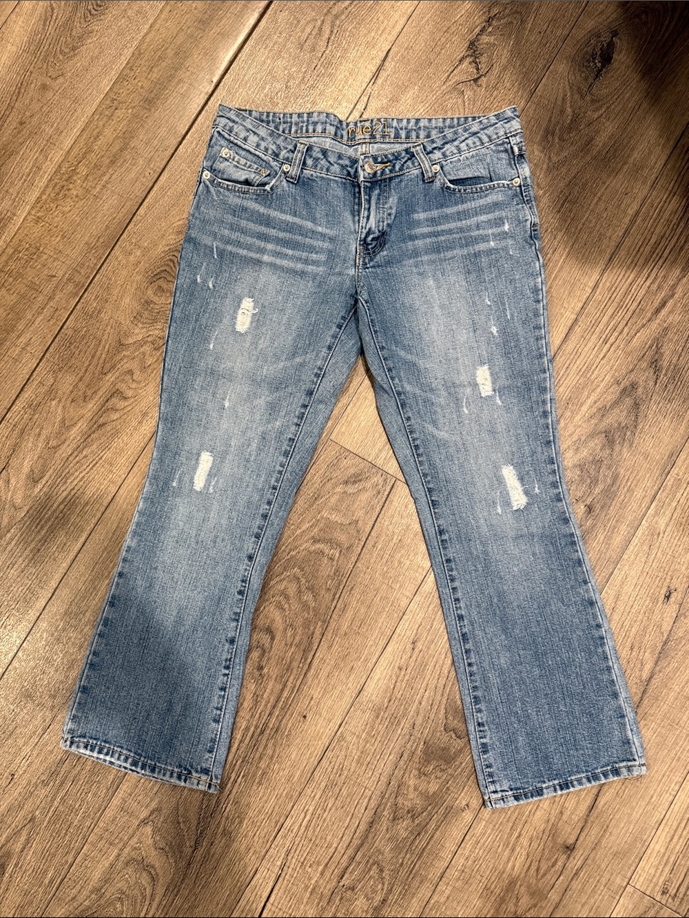 Rue21 Women's Light Blue Distressed Boot Cut Jeans